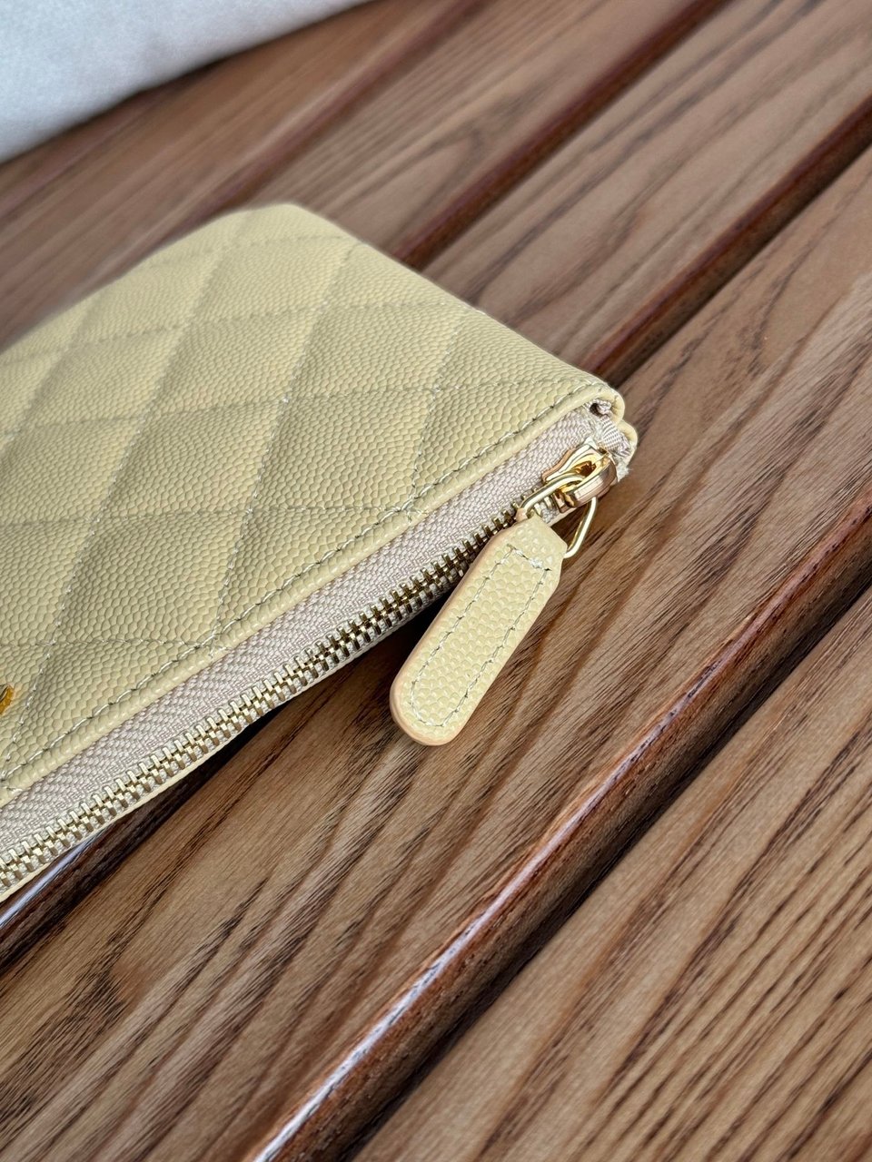 Chanel Zipped Wallet 20Cm Light Yellow Quilted Caviar Gold Hardware view 3