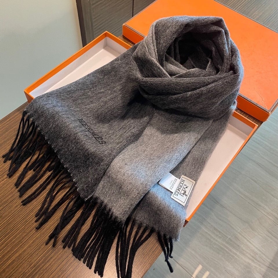 Hermes Cashmere Scarf Colorblock Gray For Women 180cm