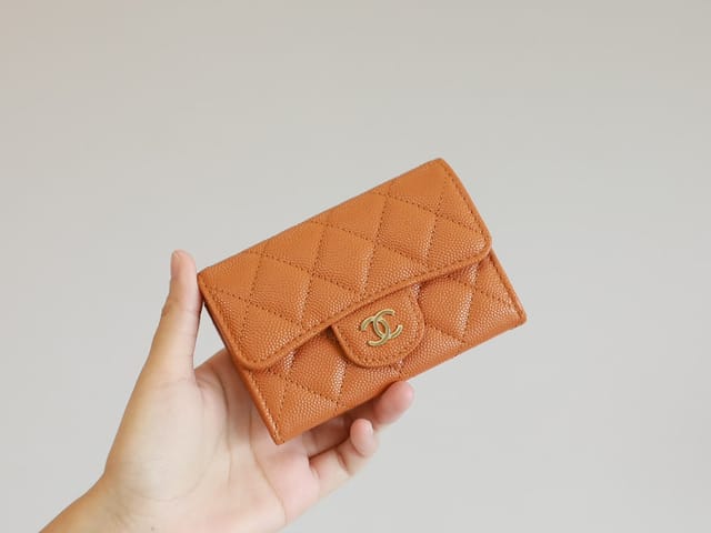 Chanel Flap Card Holder 11.3 Orange Grained Calfskin Gold Icon
