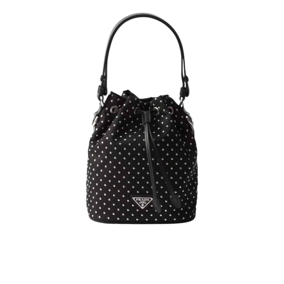 Prada Re Nylon Mini Bag With Studs Black 22Cm