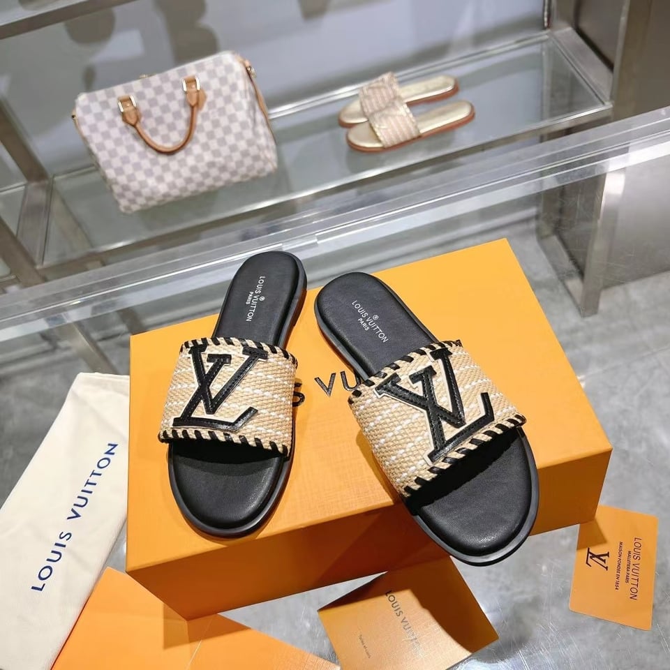Louis Vuitton Lock It Flat Raffia Mules Black view 9