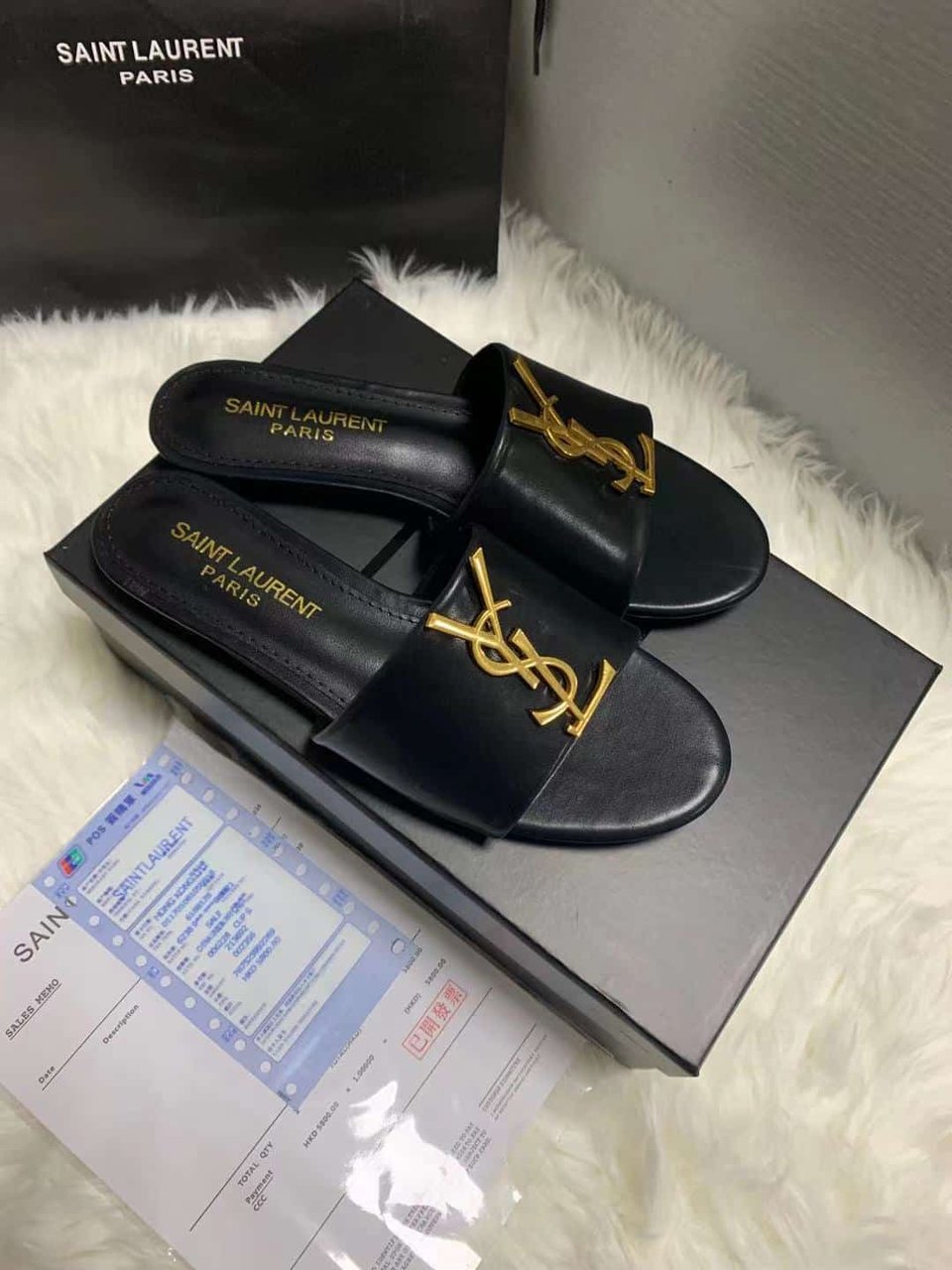 Saint Laurent Logo Slippers Black view 8