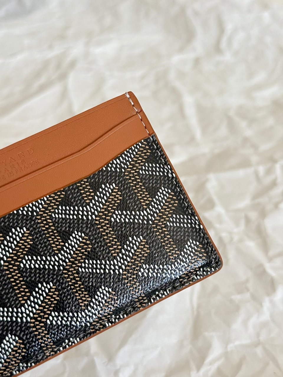 Goyard Saint-Sulpice Card Wallet 10 Cm Black Goyardine Canvas And Tan Calfskin view 6