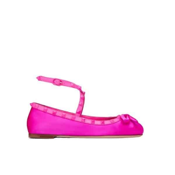 Valentino Garavani Rockstud Satin Ballerinas With Tone On Tone Studs Pink 3W2S0Hb6Mju Uwt view 2