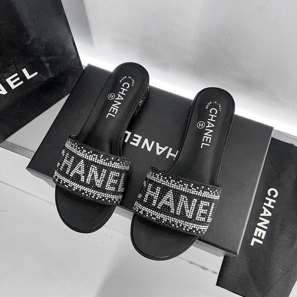 Chanel 24P Beaded Diamond Slippers Black view 3