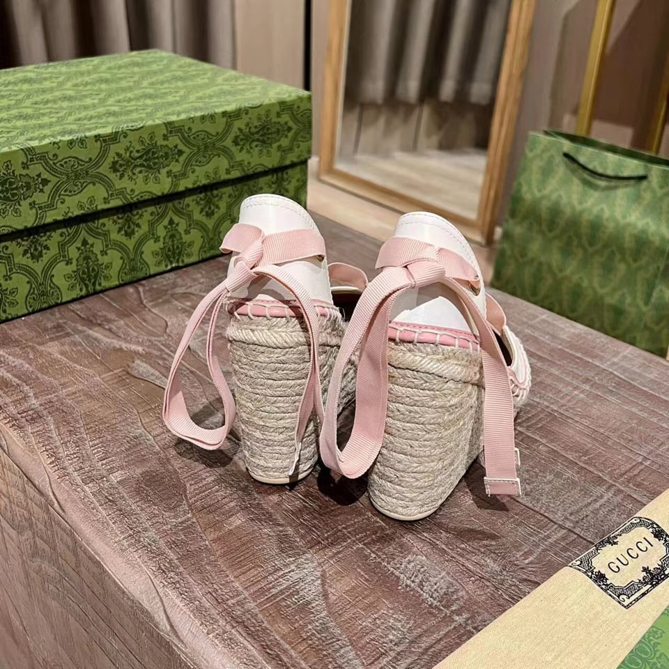Gucci Gg Canvas Wedge Espadrilles Pink view 5