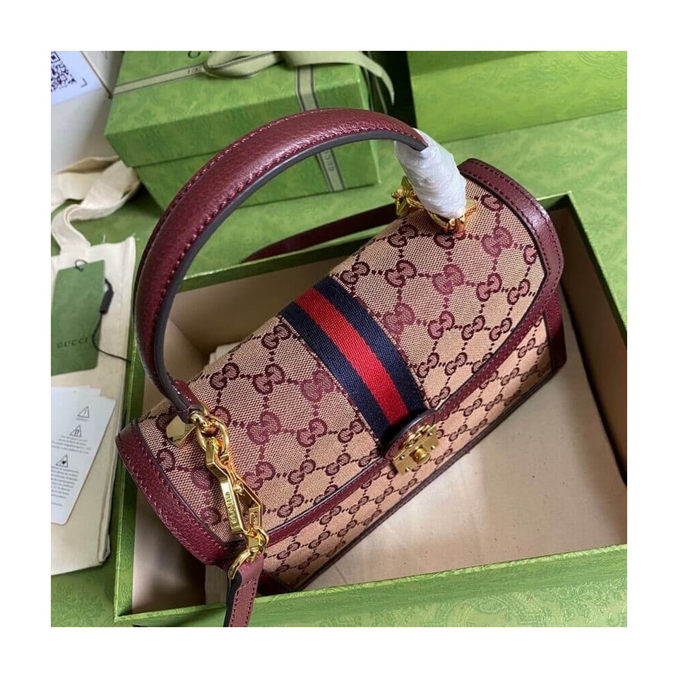Gucci Ophidia Small Top Handle Bag With Web Burgundy view 7
