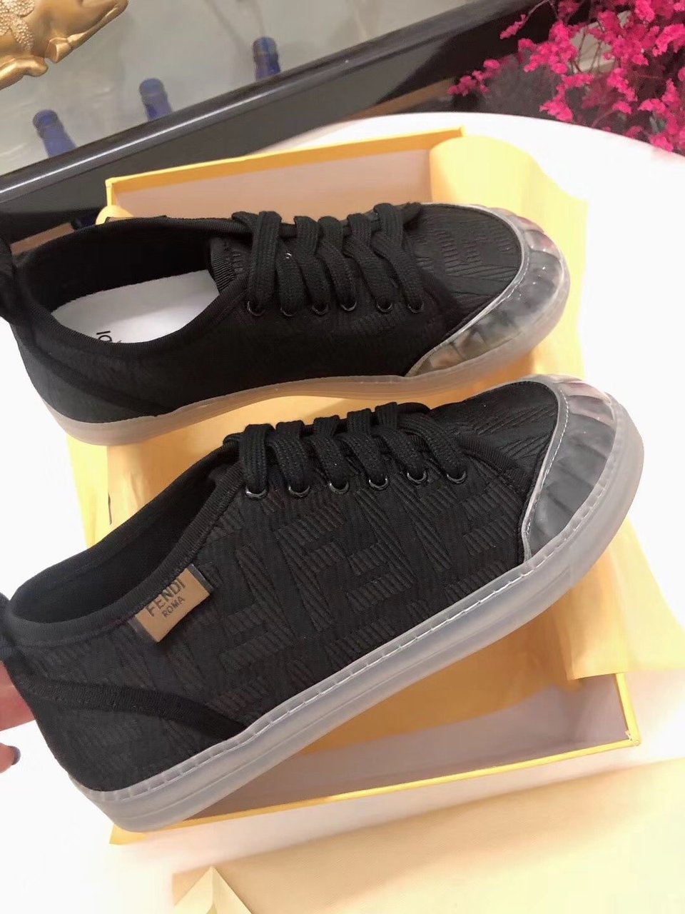 Fendi Corda Low Top Sneaker Tess Canvas Black view 4