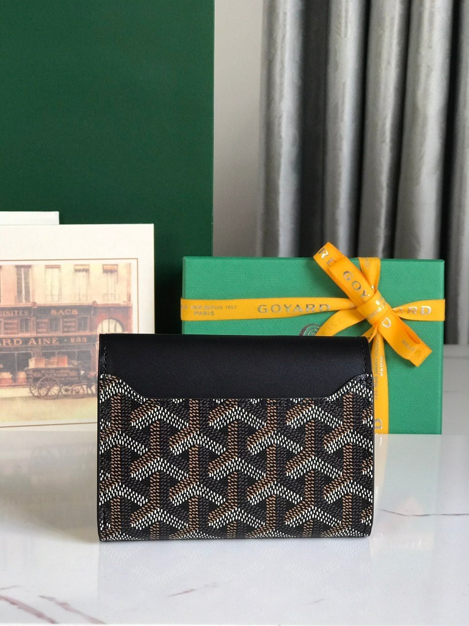 Goyard Saint-Gabriel Wallet 12 Cm Black Calfskin And Goyardine Canvas view 3