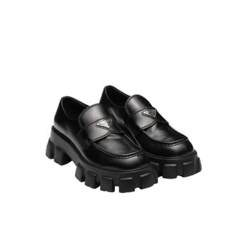 Prada Monolith Brushed Black Leather Loafers 2De129B4Lf0002 view 2