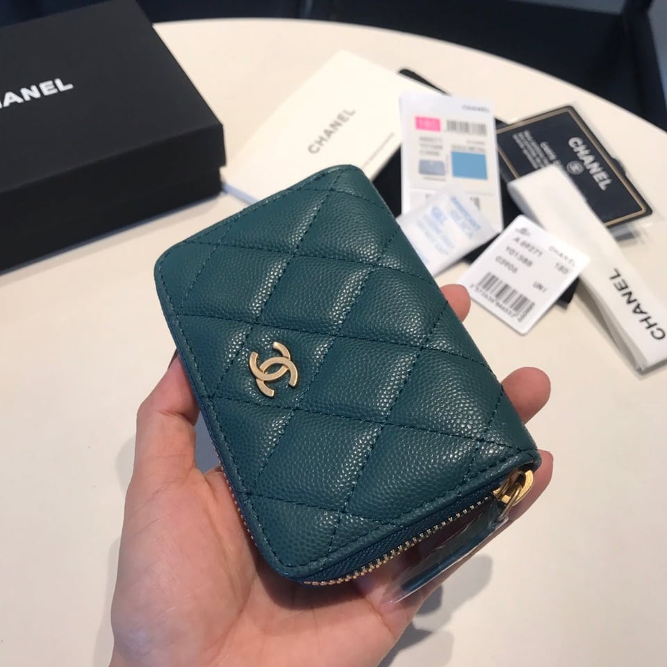Chanel Zipped Coin Basic Purse 11 Ocean Calfskin Gold Icon view 3