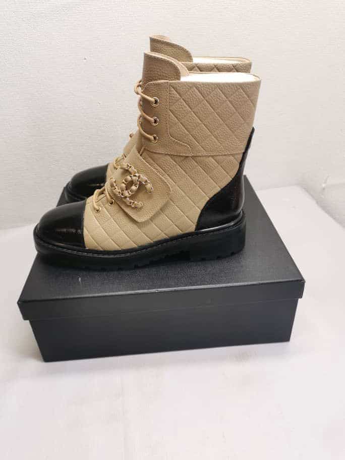 Chanel Lace Up Boots Beige Black G39516 Y56261 K5119 view 4