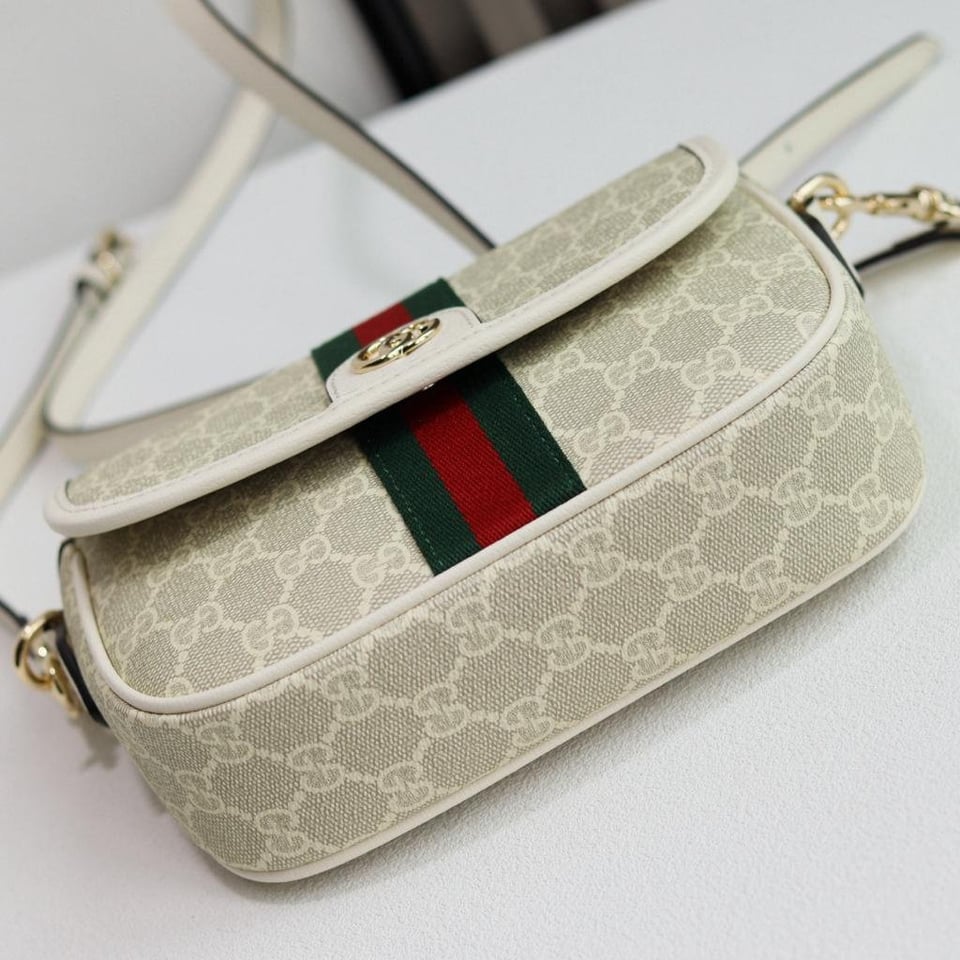 Gucci Ophidia Small Top Handle Bag 20cm/7.9in Beige And White GG Fabric 836843 view 6