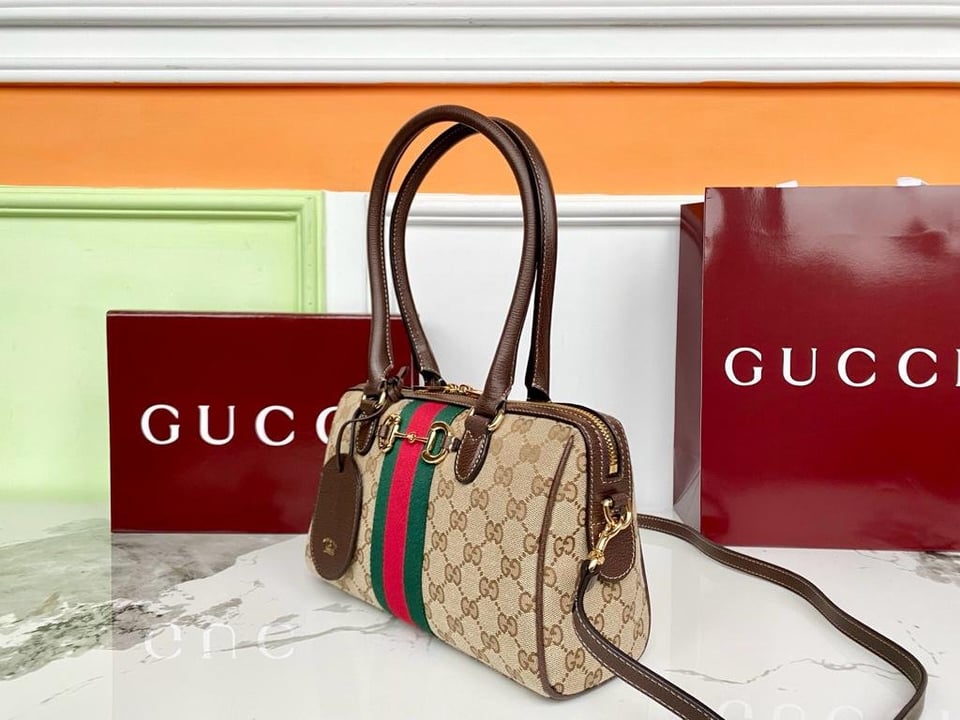 Gucci Borsetto Medium Boston Bag 28cm/11in Sand And Brown ‎866732 view 5