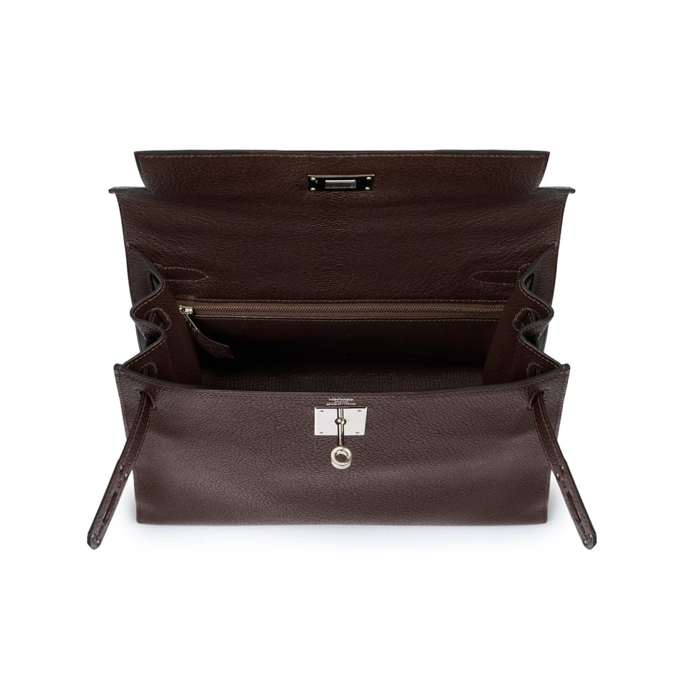 Hermes Kelly 28 Bag In Chocolate Brown Leather For Women 28cm/11in view 4