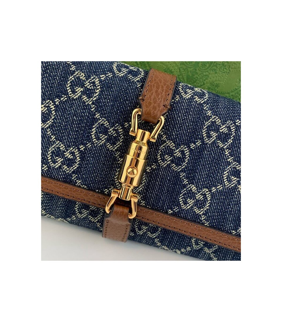 Gucci Jackie 1961 Chain Wallet in Blue Denim 19cm view 10