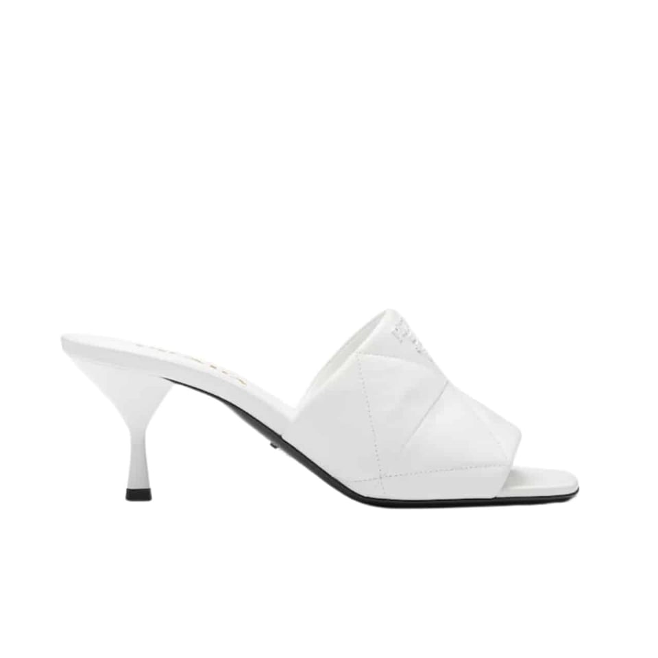 Prada Quilted Nappa Leather Heeled Sandals White 1Xx583 038 F0009 F B065 view 2