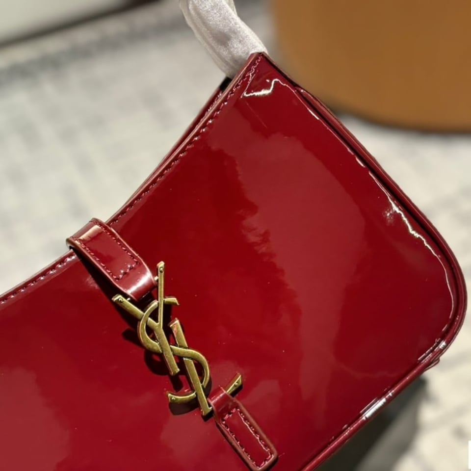 Saint Laurent Le 5 A 7 Patent Hobo Bag In Shiny Leather Wine Red 25Cm view 5