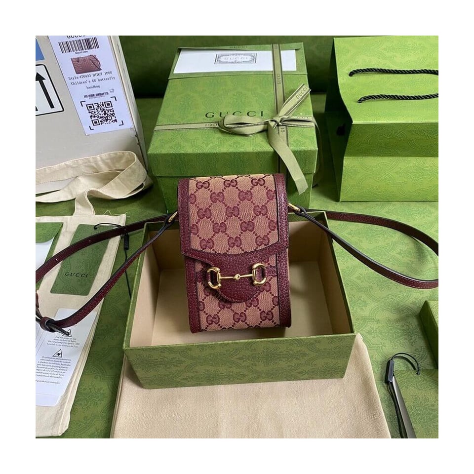 Gucci Horsebit 1955 Mini Bag in Burgundy GG Canvas view 4