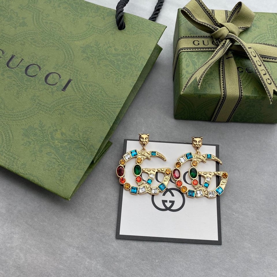 Gucci Gg Crystal In Gold Earrings view 3