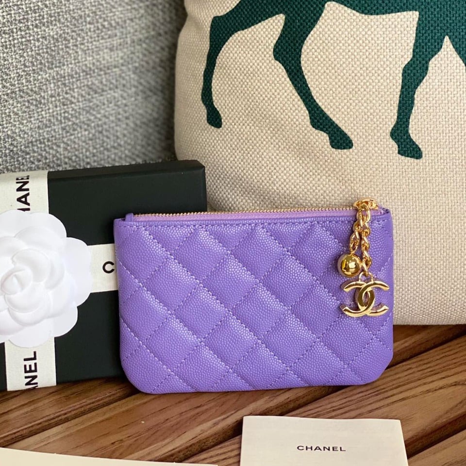 Chanel Zipped Wallet 14Cm Purple Caviar Gold Hardware view 3