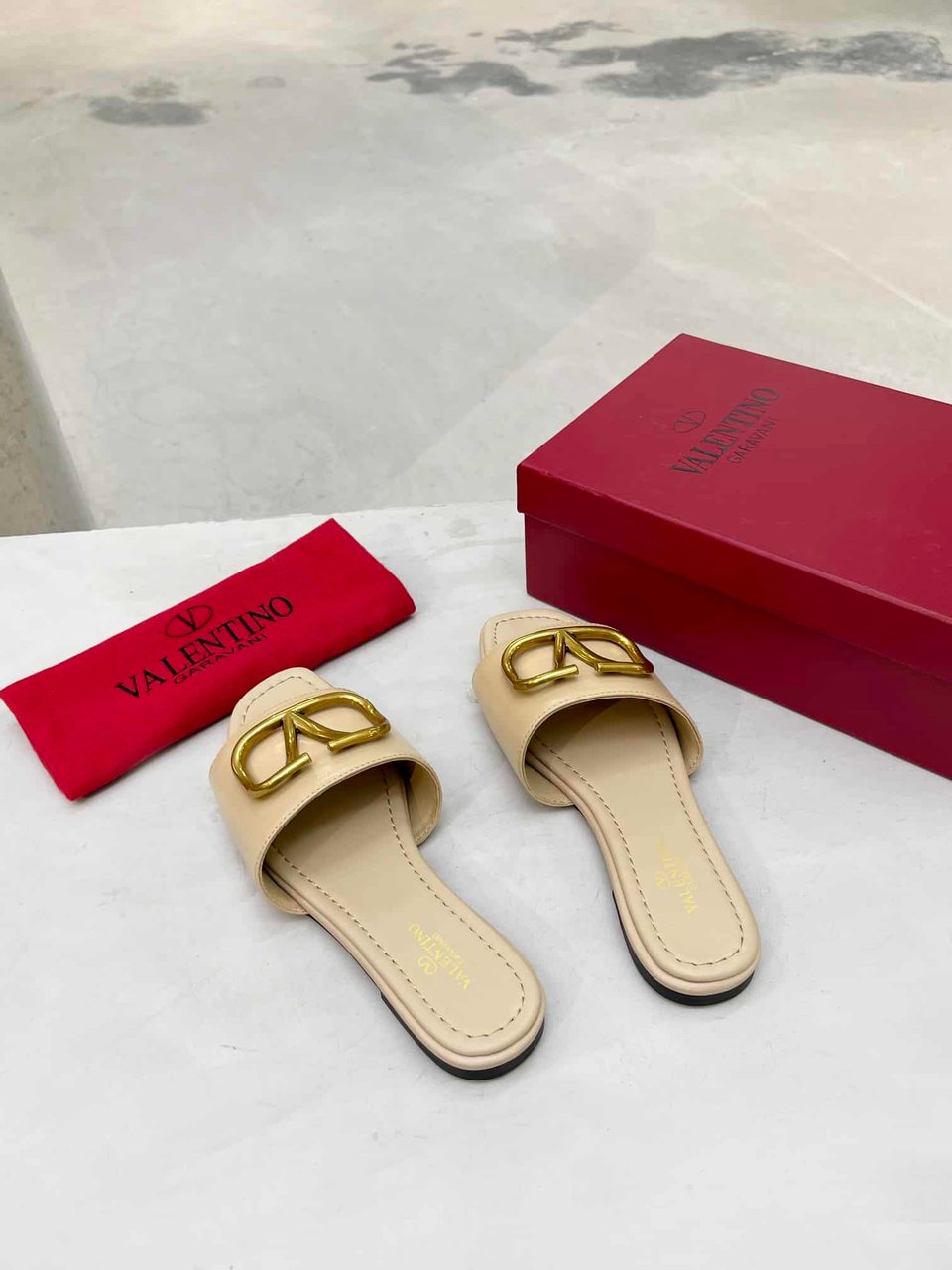 Valentino Garavani Vlogo Signature Slide Sandal Beige view 6