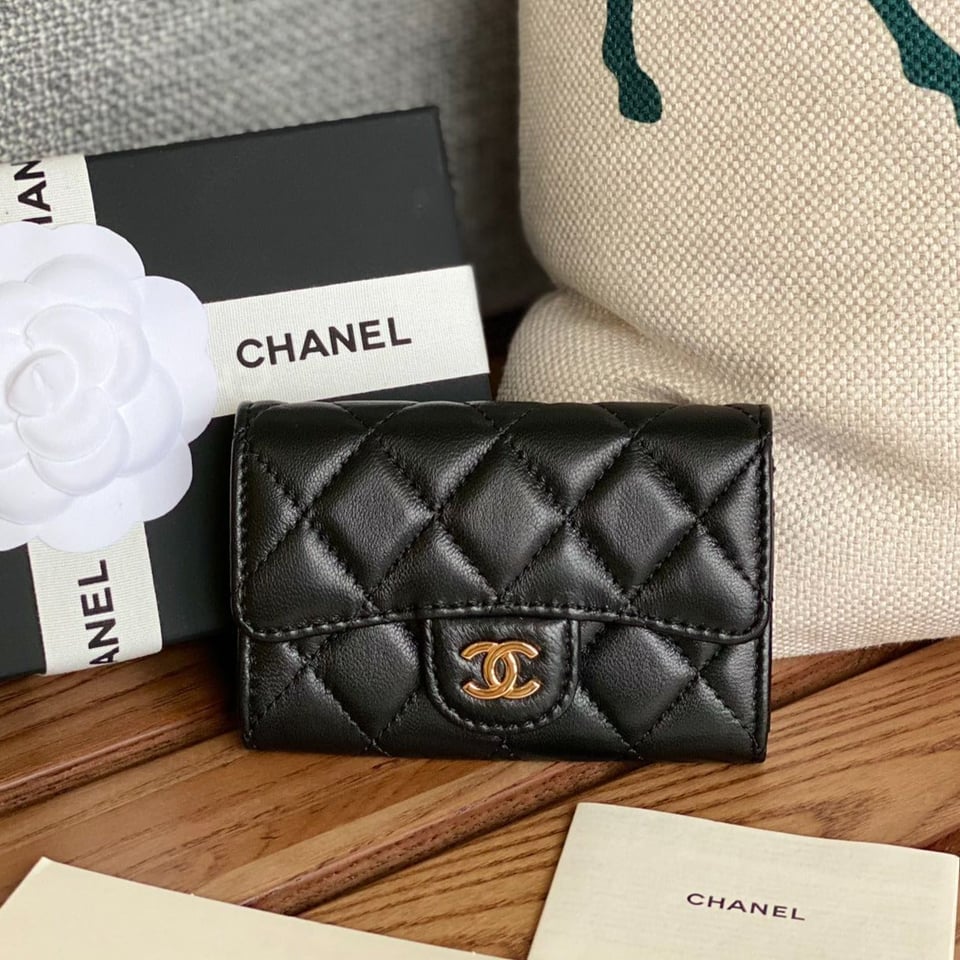 Chanel Small Wallet 11Cm Black Lambskin Gold Hardware