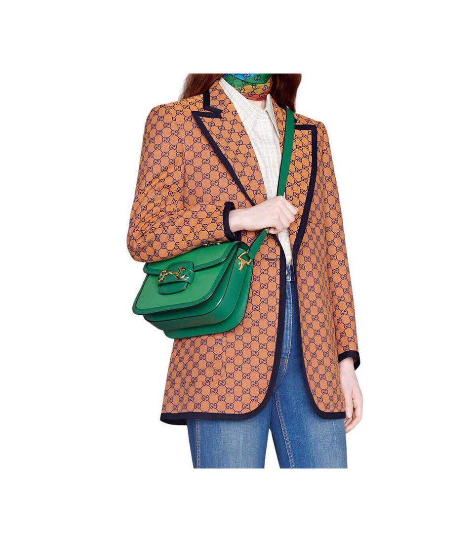 Gucci Horsebit 1955 Small Shoulder Bag Green Leather view 4