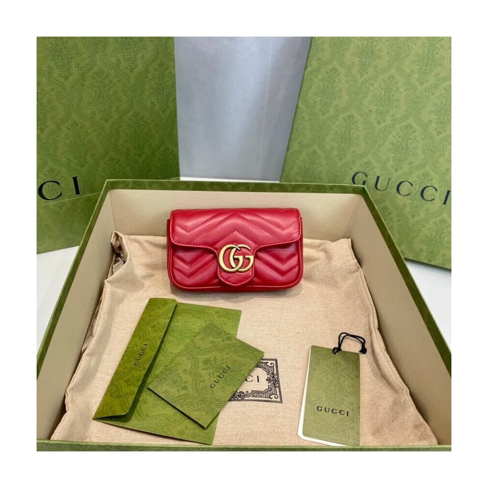 Gucci GG Marmont Matelasse Chevron Leather Super Mini Bag Red view 5