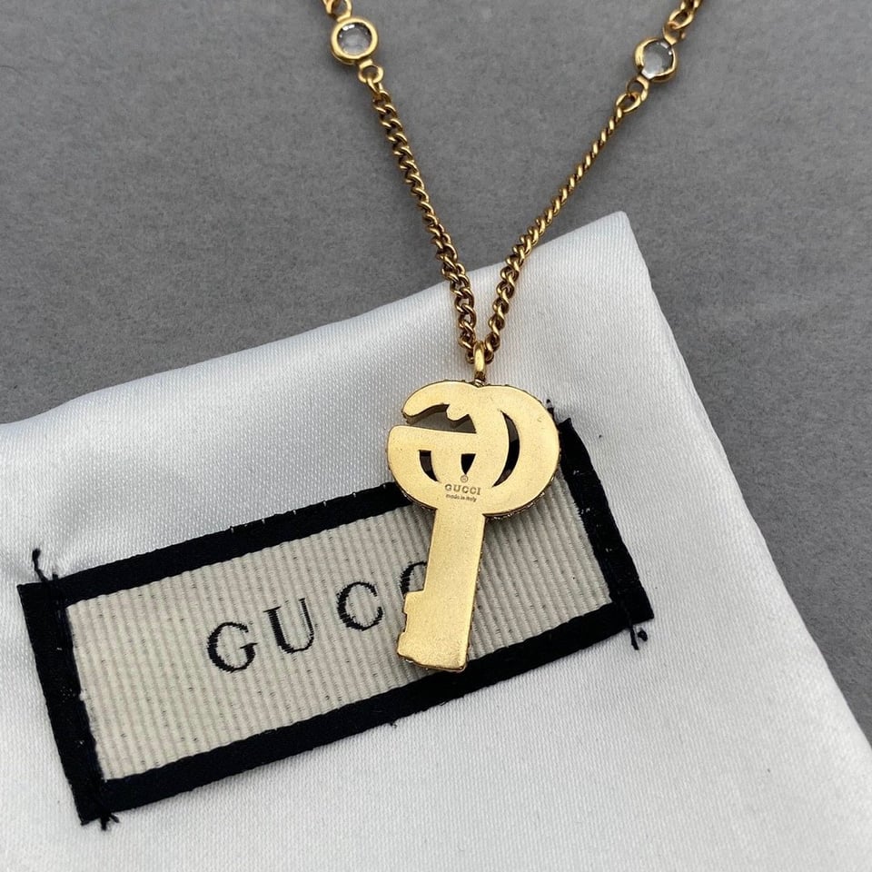 Gucci Gg Crystal Key In Gold Necklace view 3