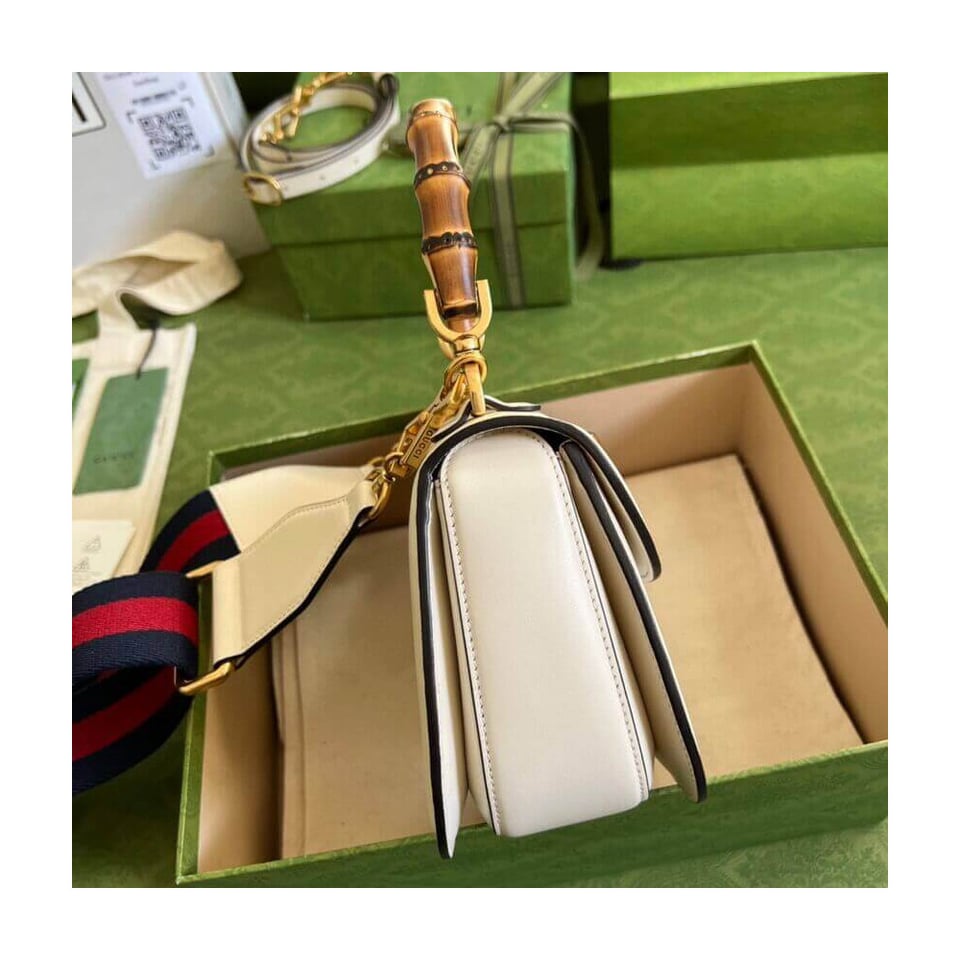 Gucci Small Top Handle Bag with Bamboo White view 8