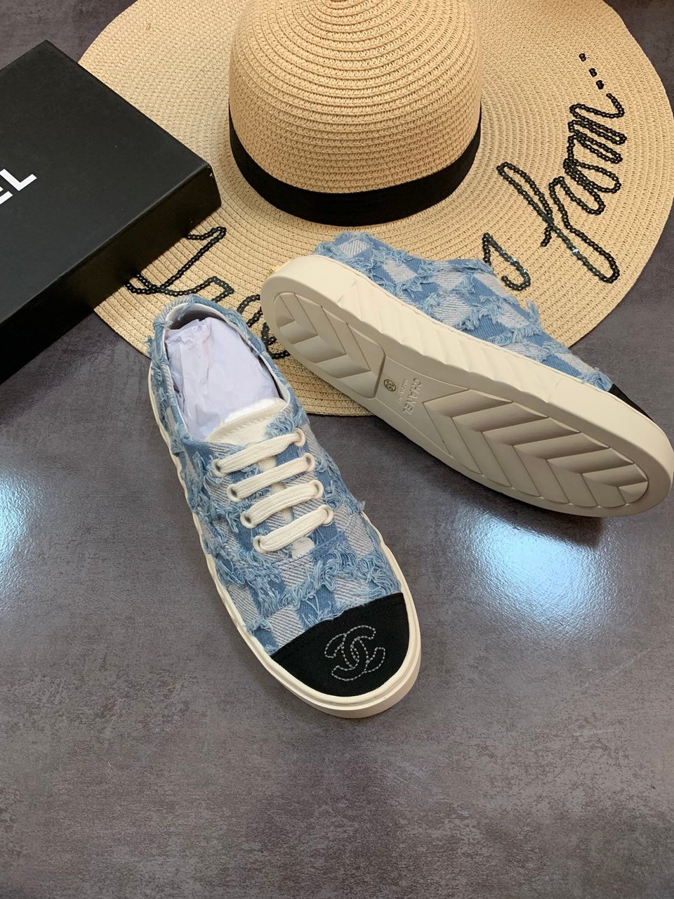 Chanel Cc Sneakers Mix Denim Blue view 3