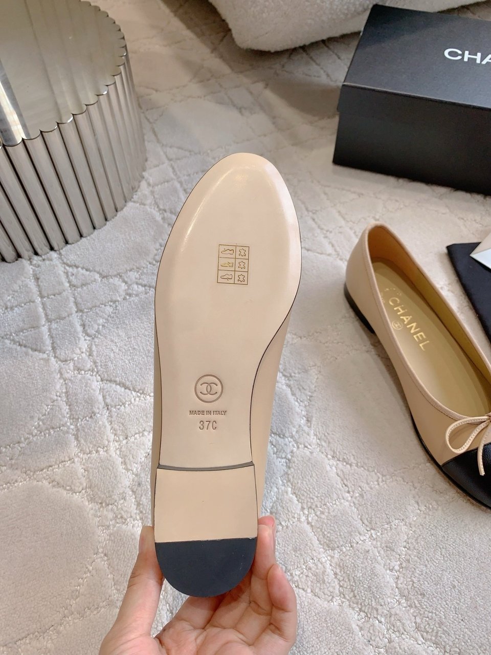 Chanel Cambon Leather Ballet Flats Beige For Women view 8