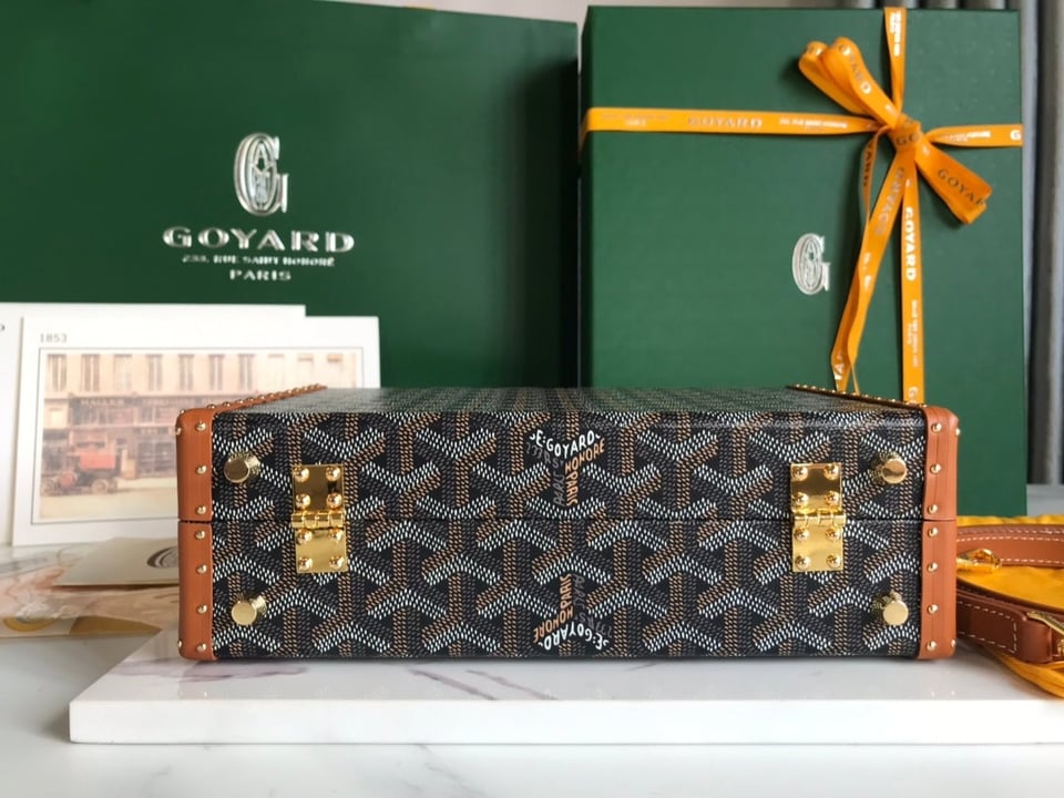 Goyard Grand Hôtel Trunk Bag 24.5cm Cm Black Goyardine Canvas And Tan Calfskin view 8