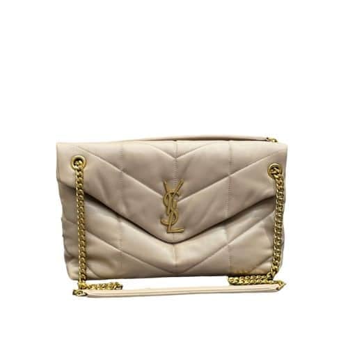 Saint Laurent Puffer Medium Chain Bag In Quilted Beige