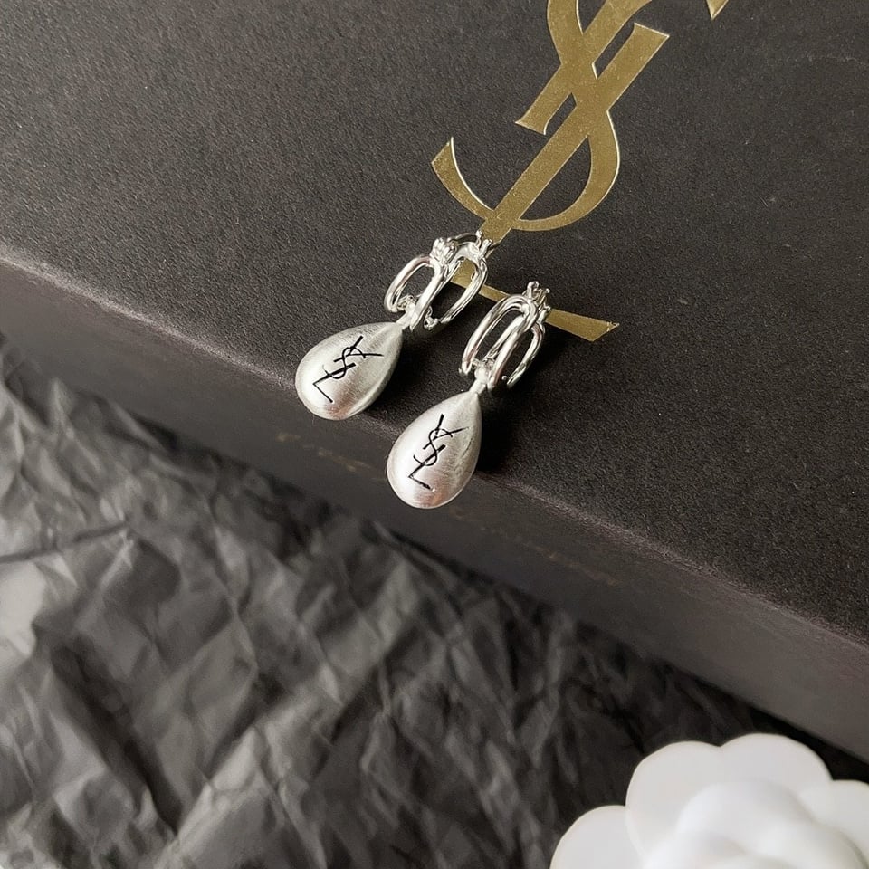 Saint Laurent Teardrop Earrings With Ysl Logo Silver view 2
