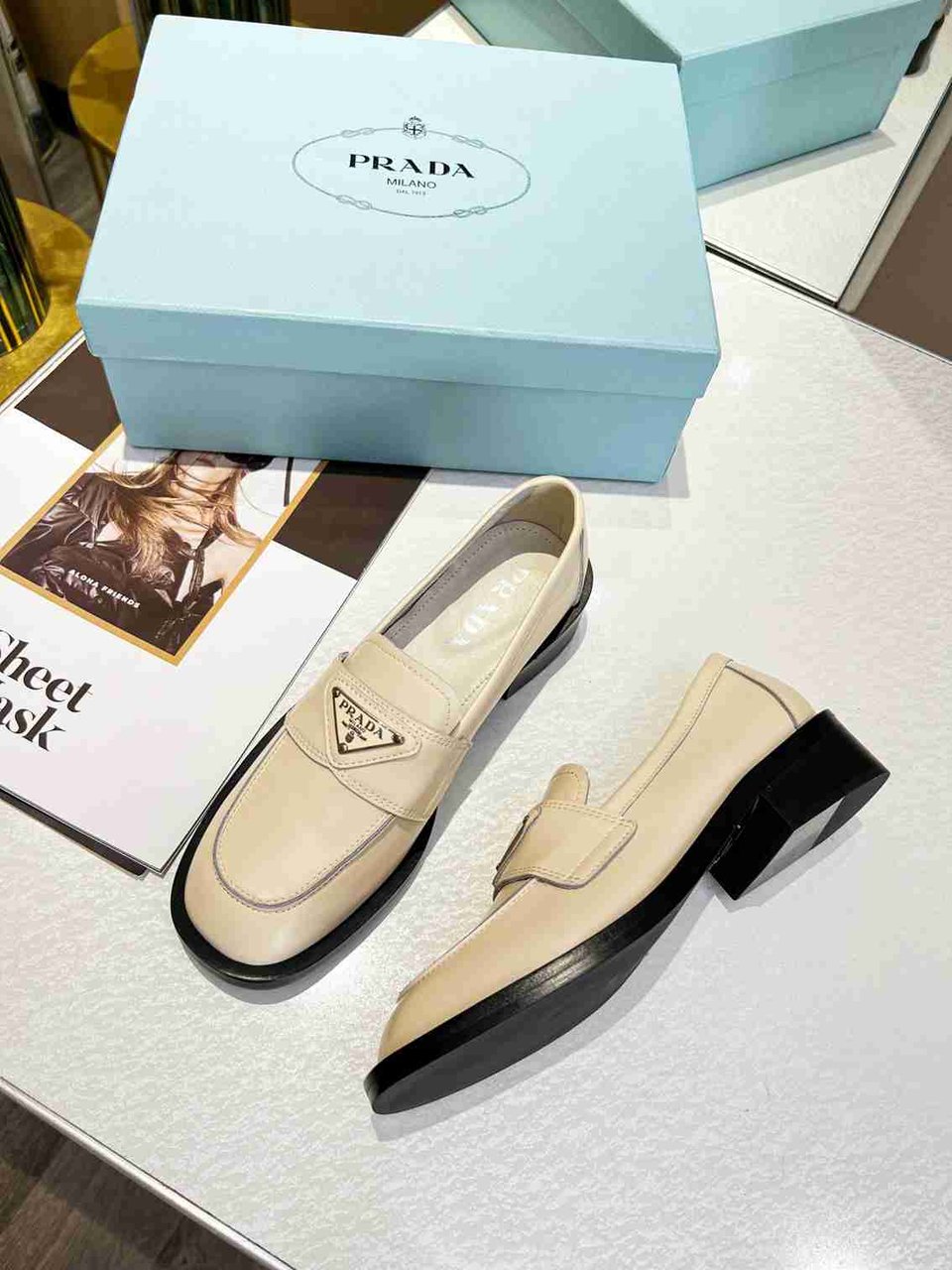 Prada Patent Leather Loafers Nude view 6