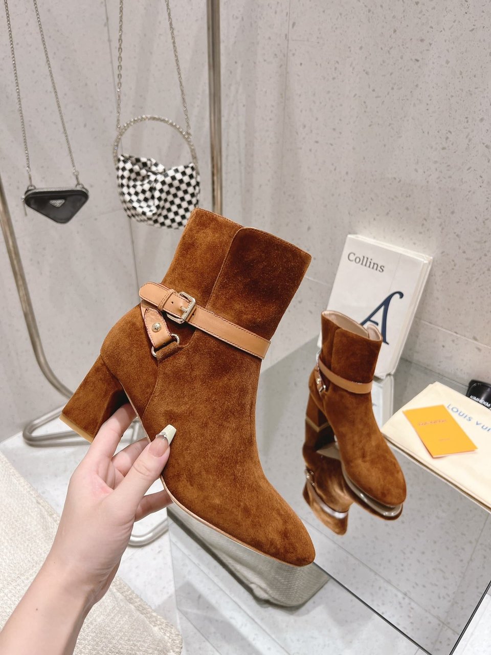 Louis Vuitton Parisienne Ankle Boot Suede Leather Brown view 8