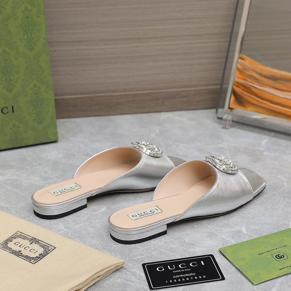 Gucci Gg Crystal Slippers Silver view 7