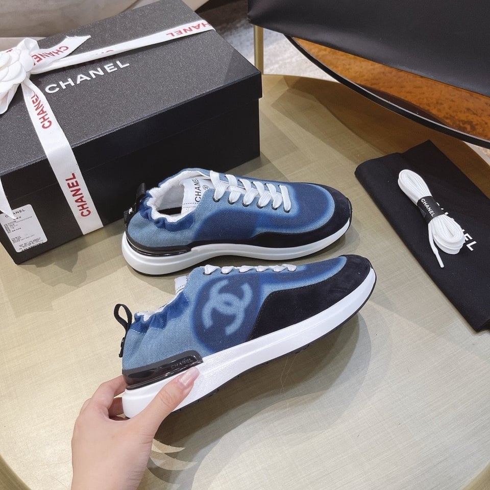 Chanel Neon Denim Lace Up Low Top Trainer Sneaker Blue G37494 Y55237 K2847 view 8
