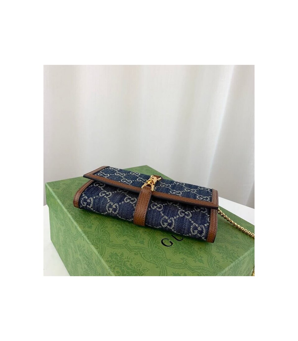 Gucci Jackie 1961 Chain Wallet in Blue Denim 19cm view 9