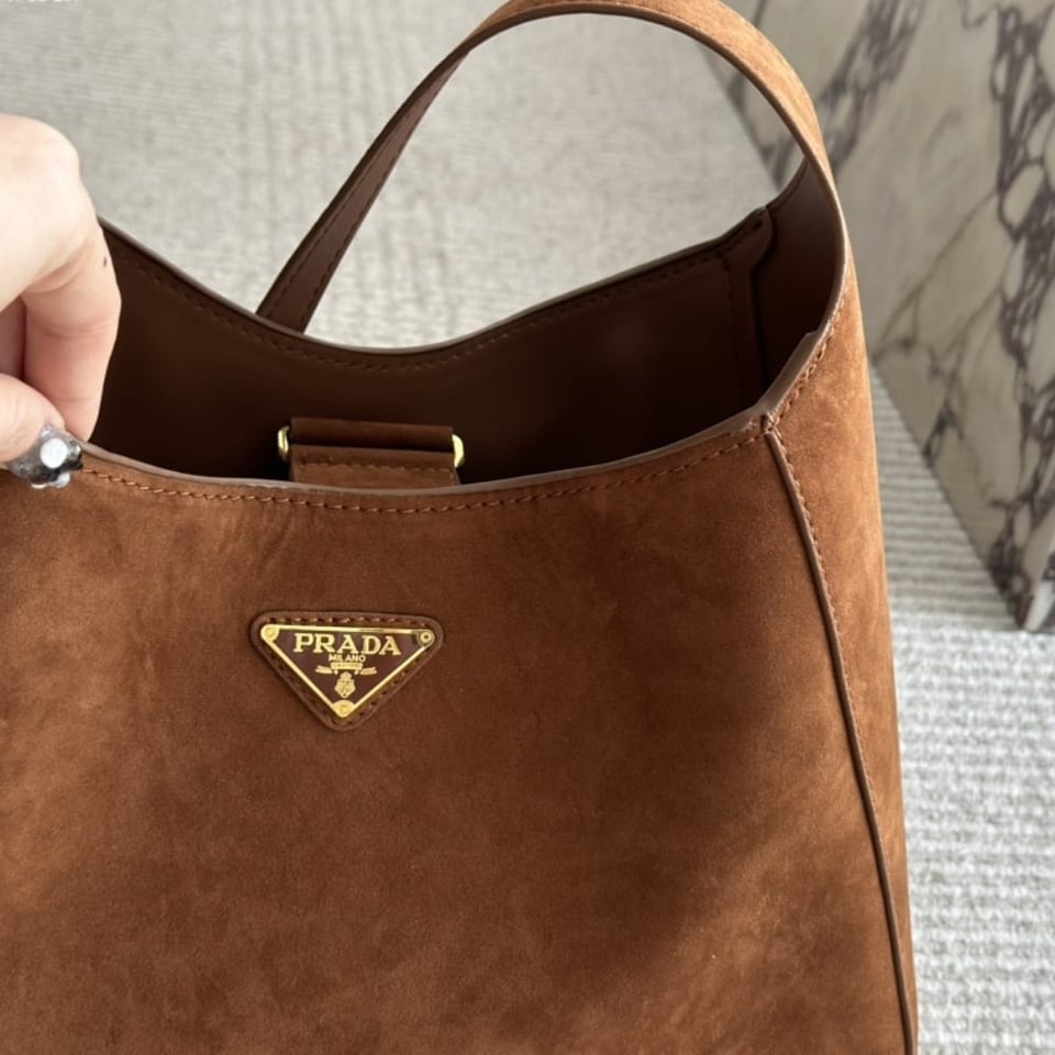 Prada Large Suede Shoulder Bag Cocoa Brown 34Cm view 5