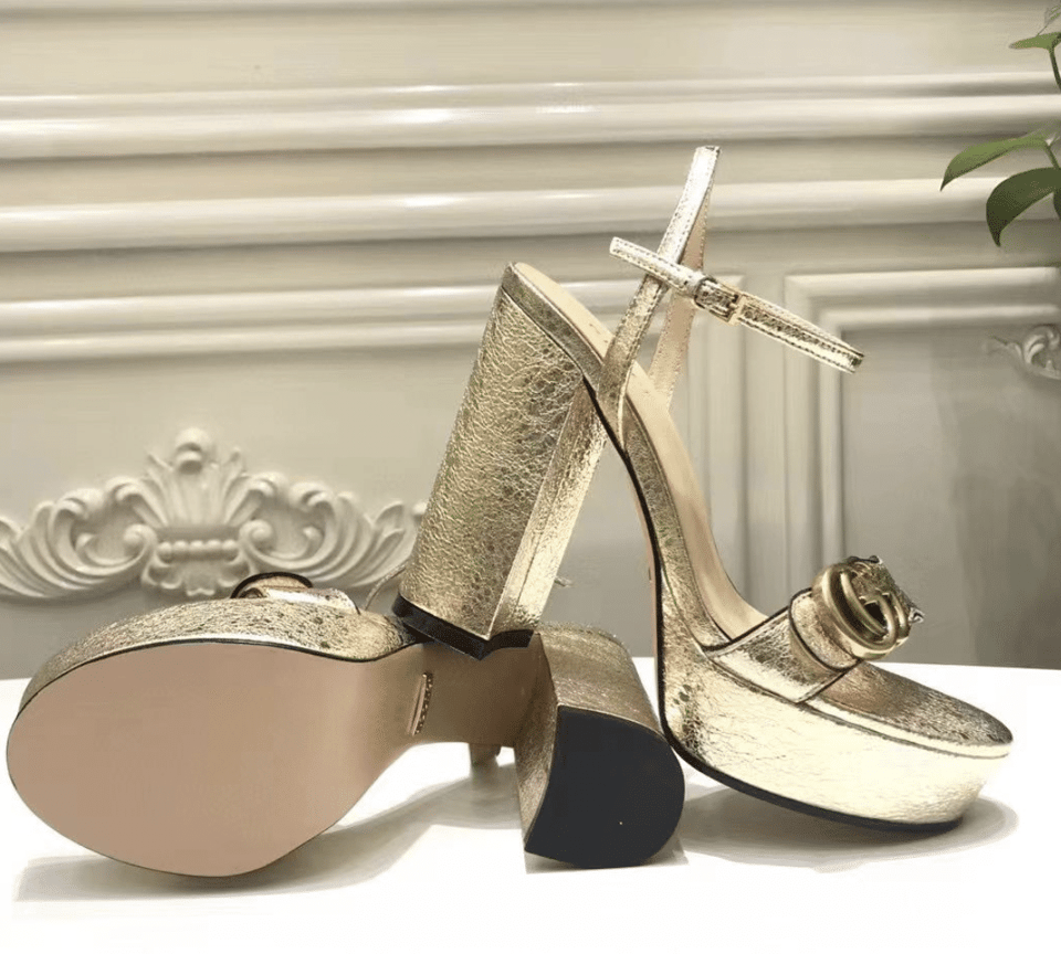 Gucci Marmont Platform Sandal Gold Color view 4