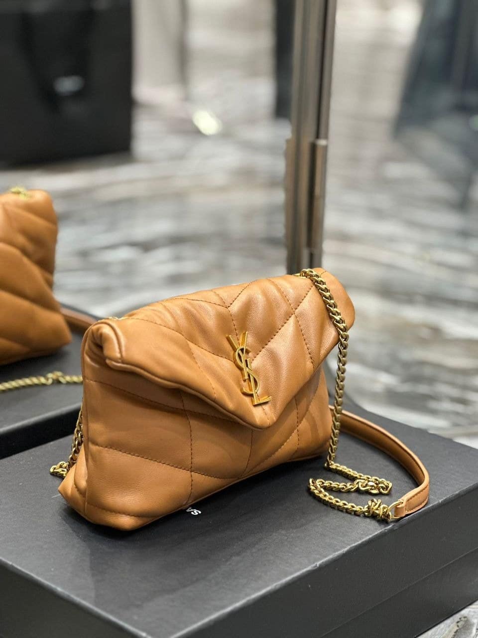 Saint Laurent Puffer Toy Bag In Quilted Light Brown 26Cm view 5