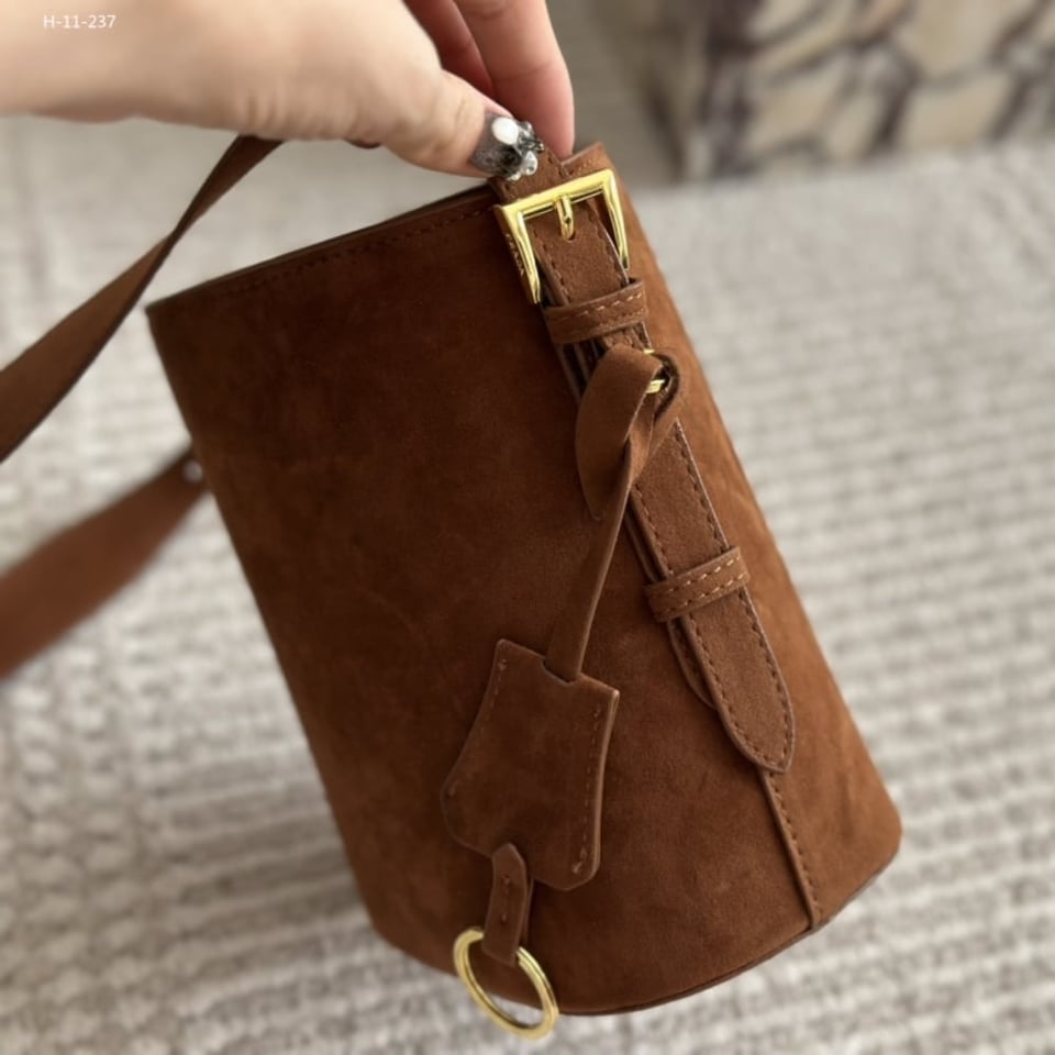 Prada Suede Mini Bucket Bag Cinnamon 18Cm view 7