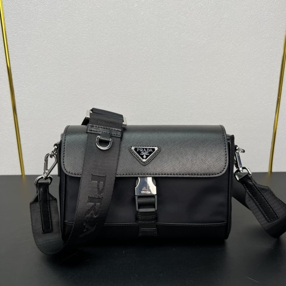 Prada Re Nylon And Saffiano Shoulder Bag Black 20Cm view 3