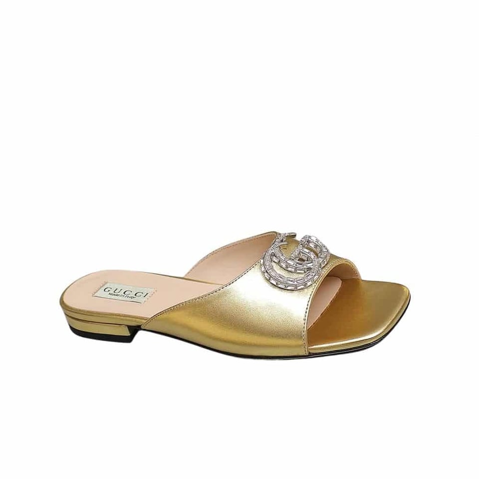 Gucci Gg Crystal Slippers Gold view 2