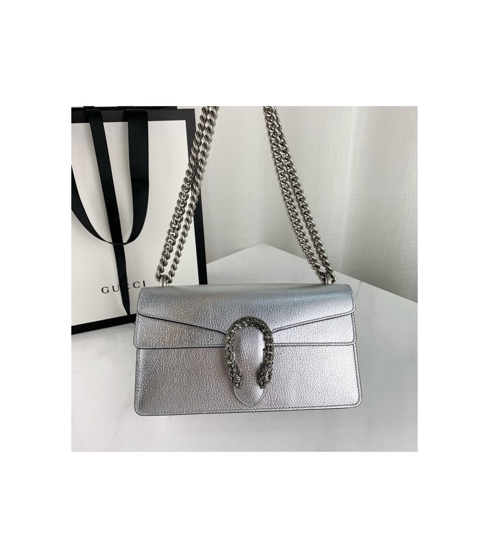 Gucci Dionysus Small Shoulder Bag in Silver Lame Leather view 7