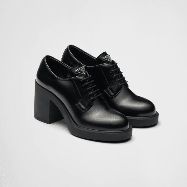 Prada Heeled Brushed Leather Lace-Ups Black 1E976M055F0002F085 view 2