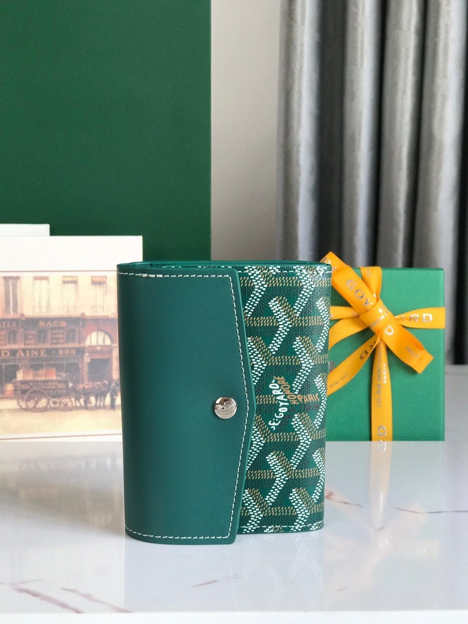 Goyard Saint-Gabriel Wallet 12 Cm Green Calfskin And Goyardine Canvas view 5